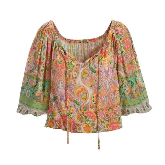 Boston Proper Blouse Sz XS Boho Beach Club Print Blouson - Picture 3 of 12